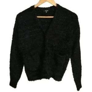 𝅺JOE'S Winter Black V Neck Fuzzy Cropped Warm Cardigan Size Medium NWT